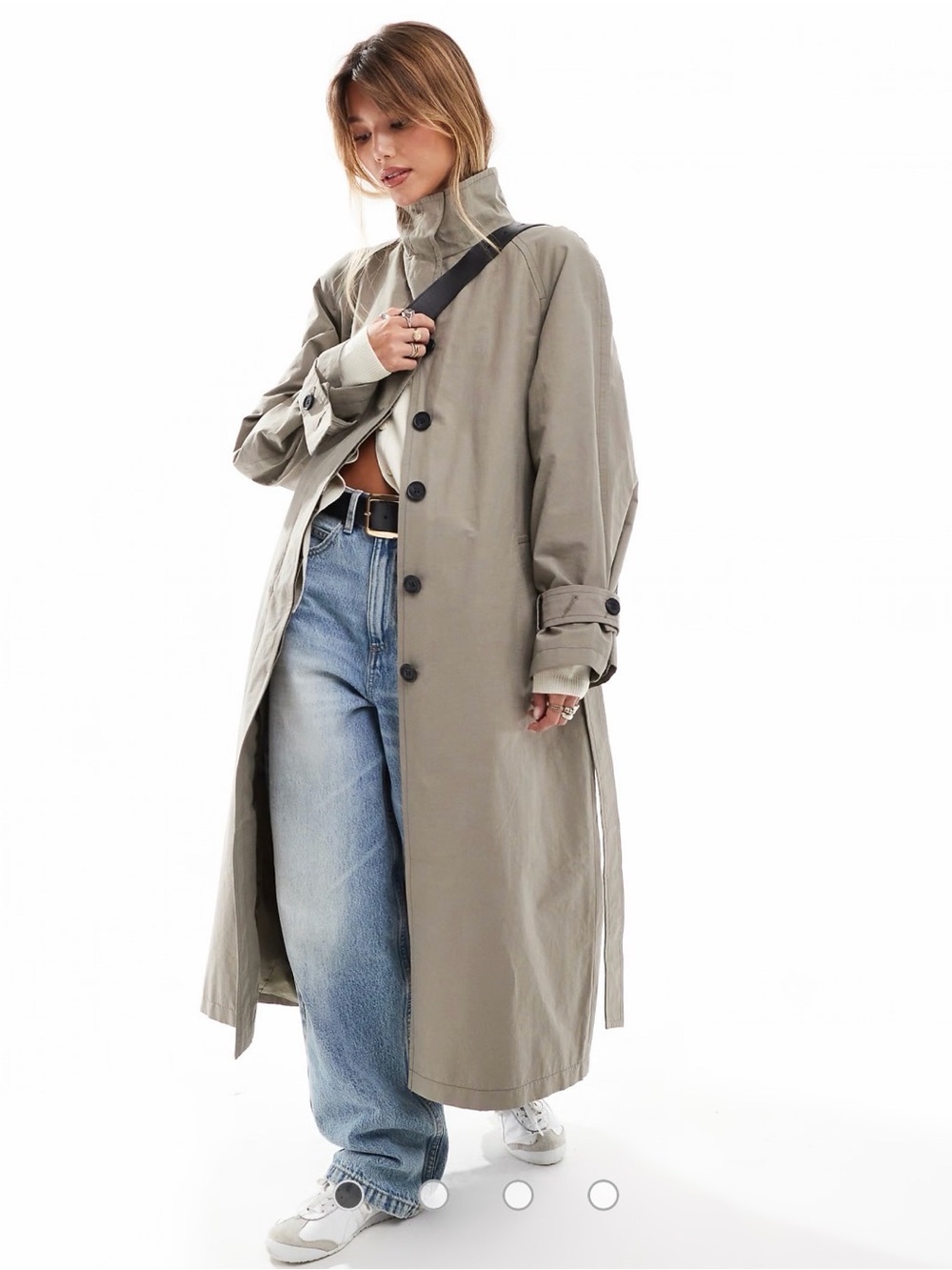 ASOS DESIGN funnel neck oversized longline trench coat in mushroom